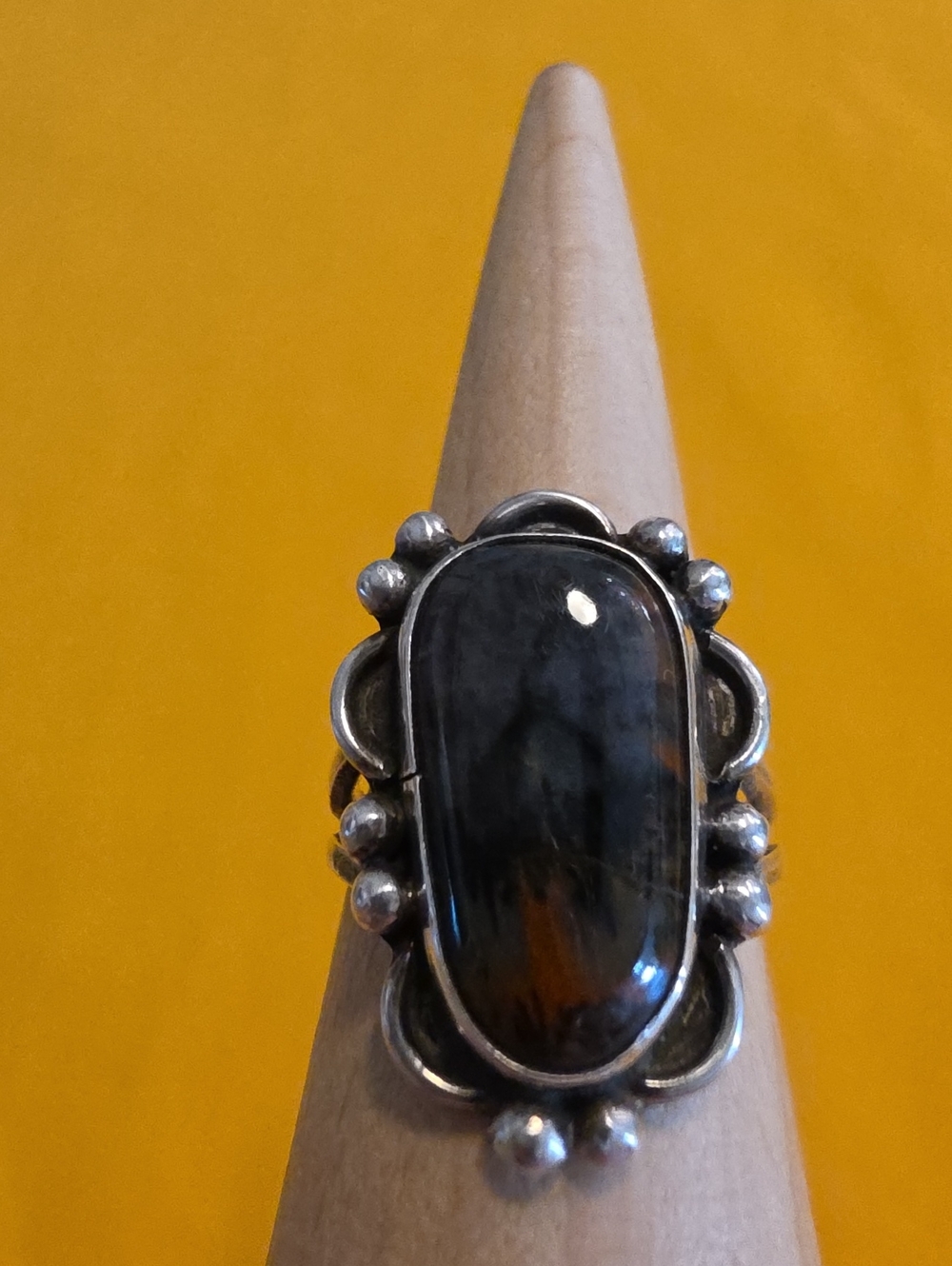 Vintage Navajo Ring - Marked Sterling With Polished Petrified Wood Cabochon